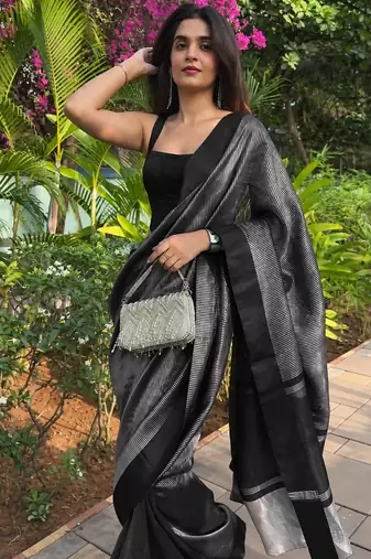 Black color art silk blend sarees with blouse