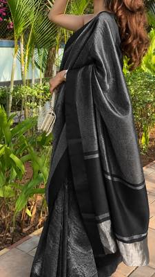 Black color art silk blend sarees with blouse 4