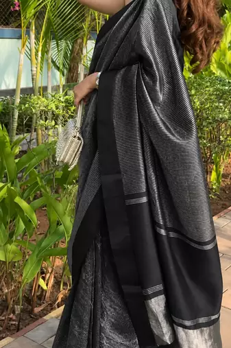 Black color art silk blend sarees with blouse