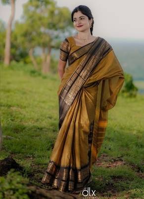 Yollow Black color art silk blend sarees with blouse 1