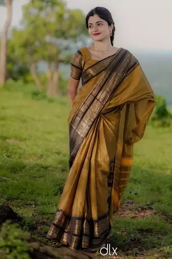Yollow Black color art silk blend sarees with blouse