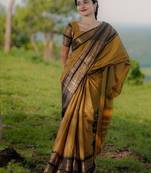 Yollow Black color art silk blend sarees with blouse