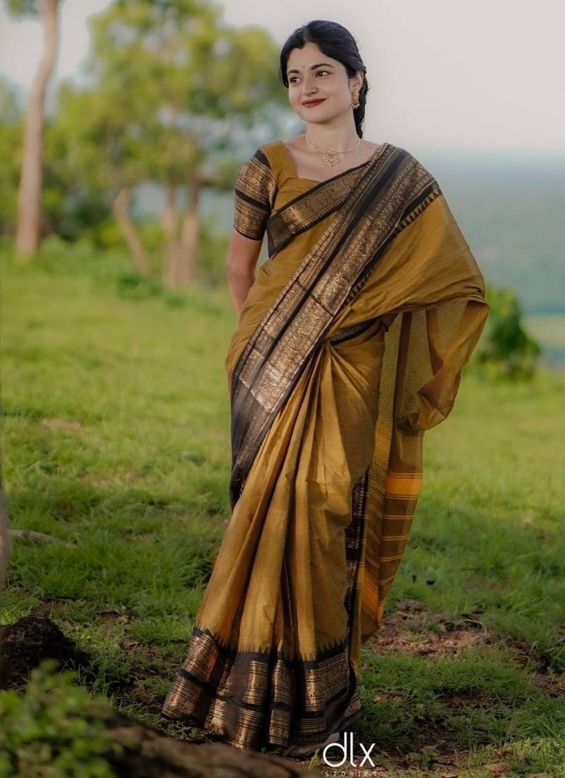 Yollow Black color art silk blend sarees with blouse