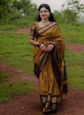 Yollow Black color art silk blend sarees with blouse 2