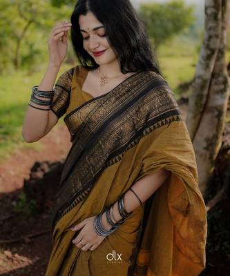 Yollow Black color art silk blend sarees with blouse 4