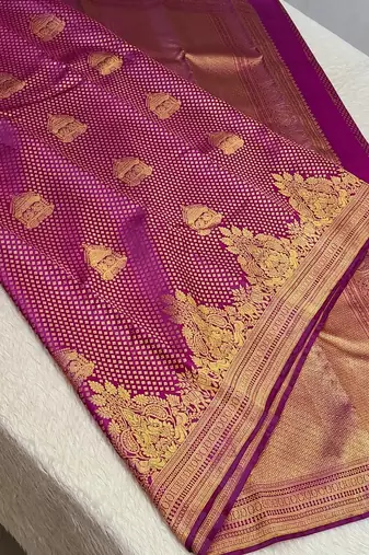 Pink color art silk blend sarees with blouse