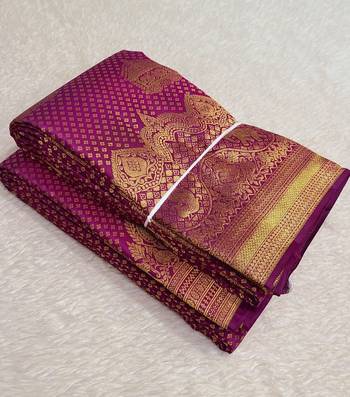 Pink color art silk blend sarees with blouse 5