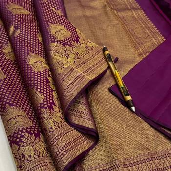 Wine color art silk blend sarees with blouse 2