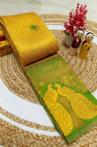 Yellow popti color art silk blend sarees with blouse