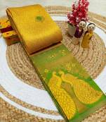 Yellow popti color art silk blend sarees with blouse