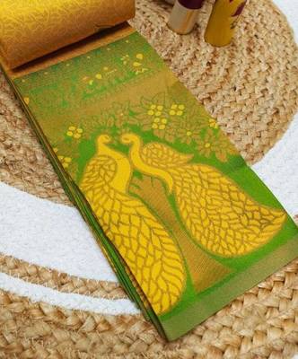 Yellow popti color art silk blend sarees with blouse 2