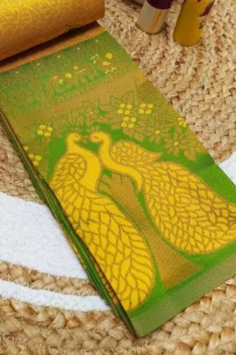Yellow popti color art silk blend sarees with blouse