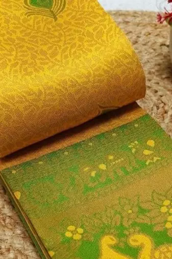 Yellow popti color art silk blend sarees with blouse