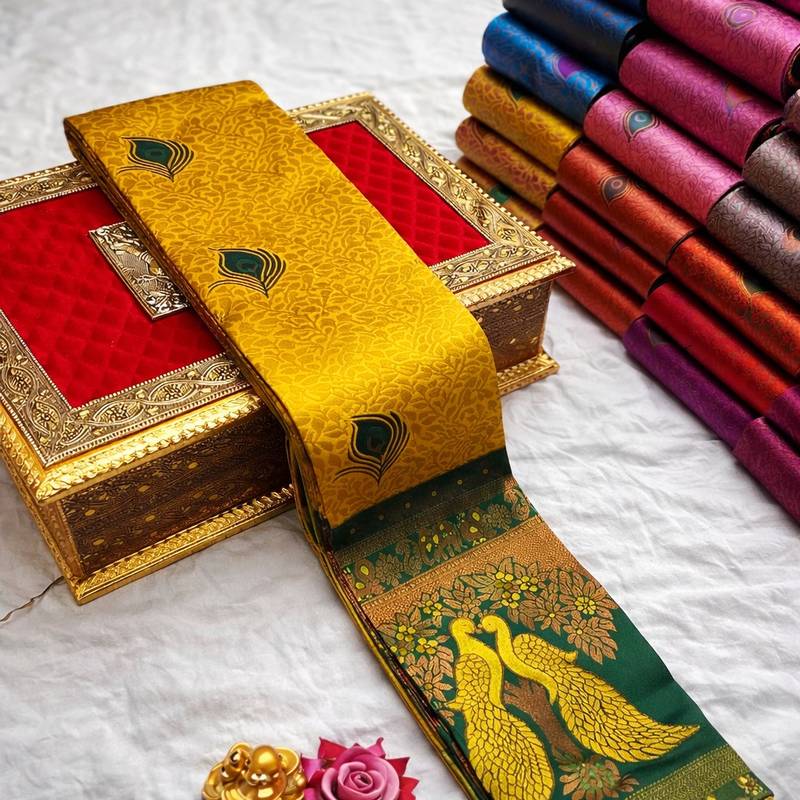 Yellow Green color art silk blend sarees with blouse