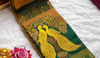 Yellow Green color art silk blend sarees with blouse 2