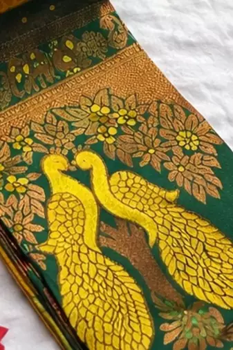 Yellow Green color art silk blend sarees with blouse