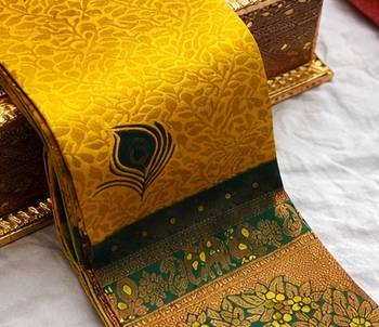Yellow Green color art silk blend sarees with blouse 4
