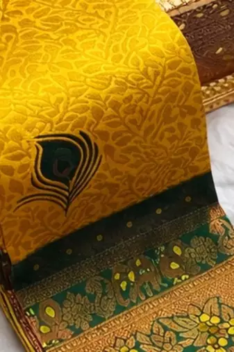Yellow Green color art silk blend sarees with blouse