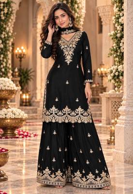 Black wedding collection chinon silk full stitched suits free size upto size 44 1
