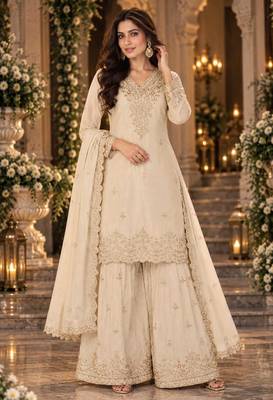 White wedding collection chinon silk full stitched suits free size upto size 44 1