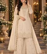 White wedding collection chinon silk full stitched suits free size upto size 44