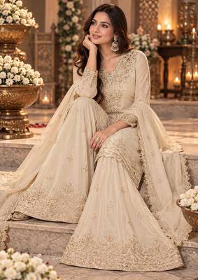 White wedding collection chinon silk full stitched suits free size upto size 44 2