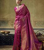 rani pink silk blend with handloom weaving festive wear saree