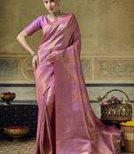onion pink silk blend with handloom weaving festive wear saree