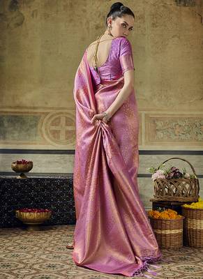 onion pink silk blend with handloom weaving festive wear saree 2