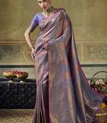 gray pink silk blend with handloom weaving festive wear saree