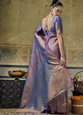 gray pink silk blend with handloom weaving festive wear saree 2