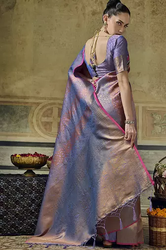 gray pink silk blend with handloom weaving festive wear saree