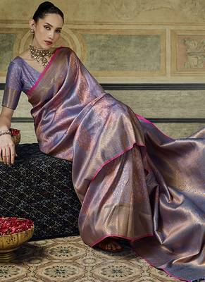 gray pink silk blend with handloom weaving festive wear saree 3