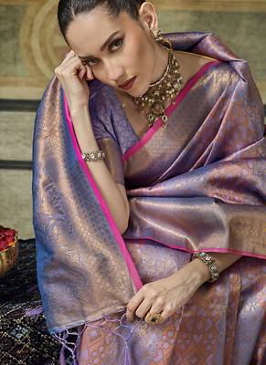 gray pink silk blend with handloom weaving festive wear saree 4