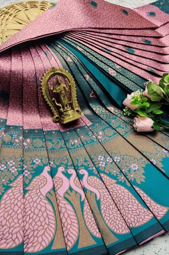 Baby pink color art silk blend sarees with blouse