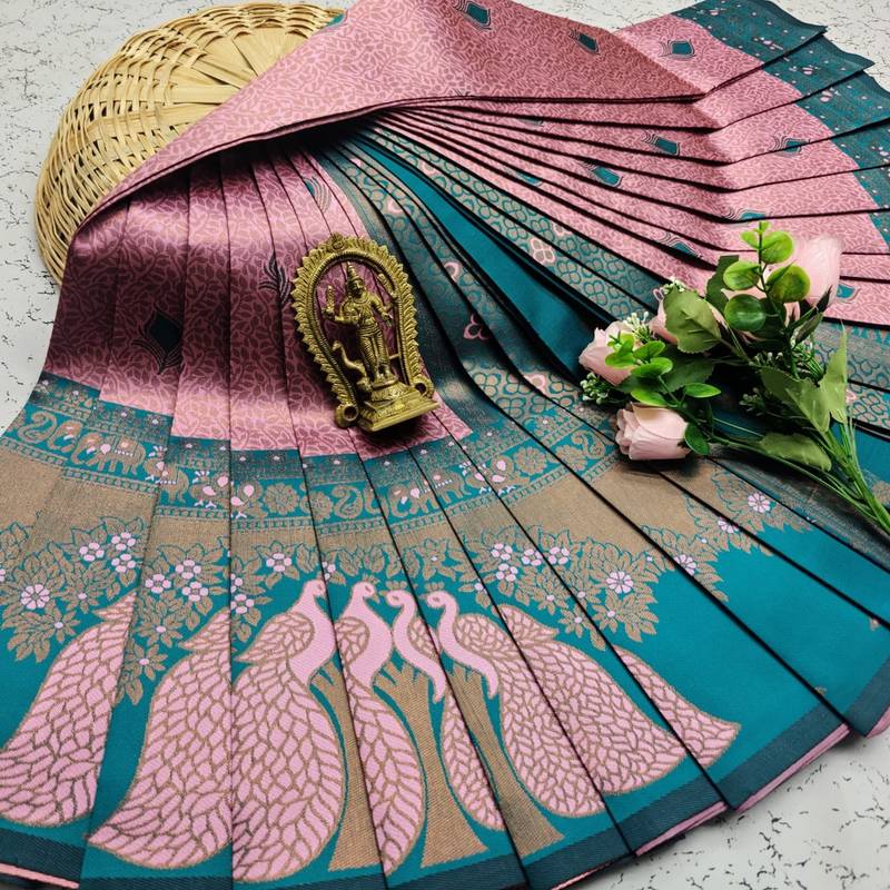 Baby pink color art silk blend sarees with blouse