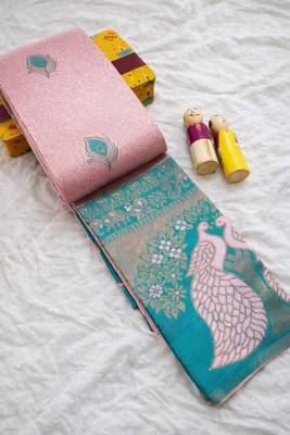 Baby pink color art silk blend sarees with blouse 2