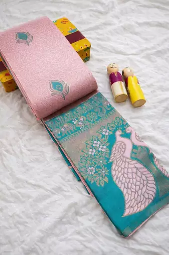 Baby pink color art silk blend sarees with blouse