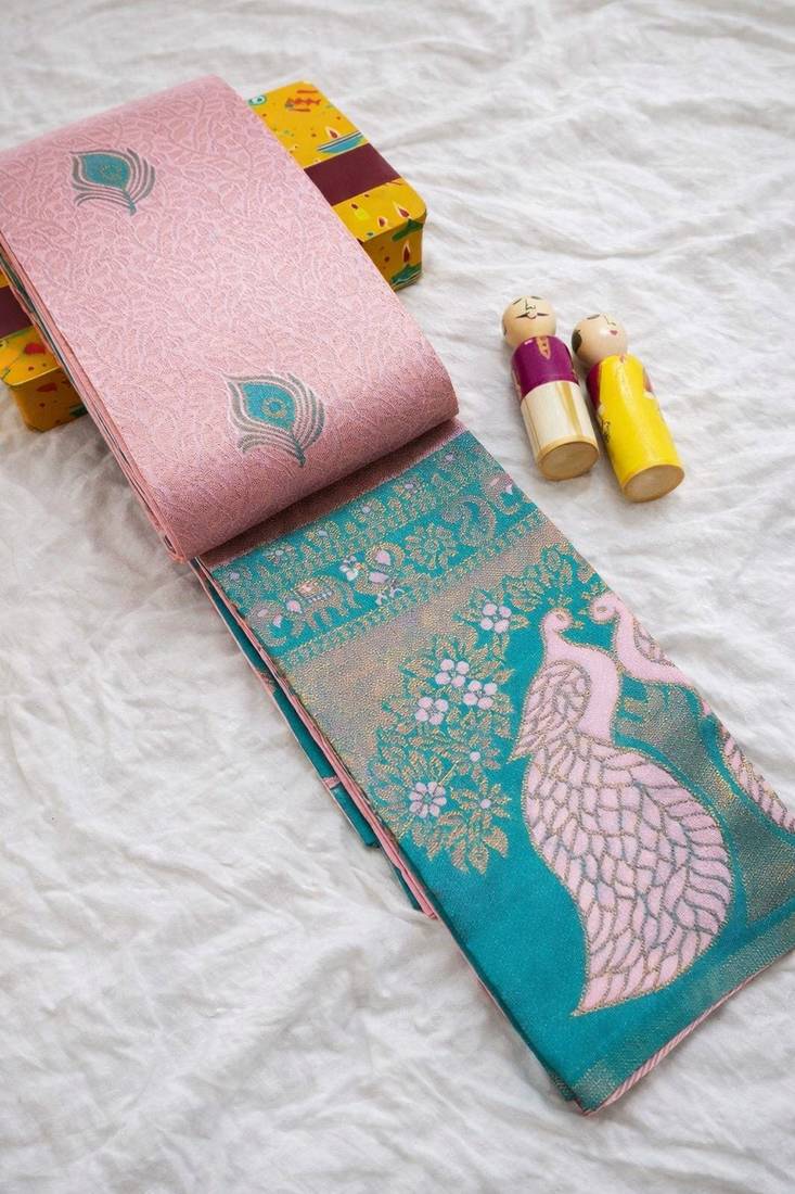 Baby pink color art silk blend sarees with blouse