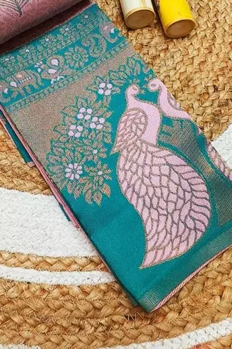 Baby pink color art silk blend sarees with blouse