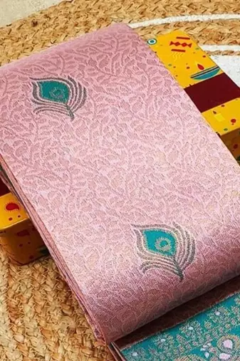 Baby pink color art silk blend sarees with blouse