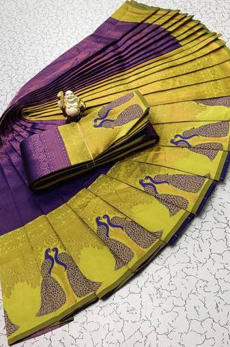 Royalblue Green color art silk blend sarees with blouse