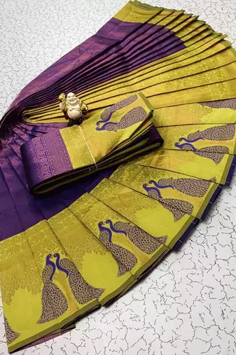 Royalblue Green color art silk blend sarees with blouse