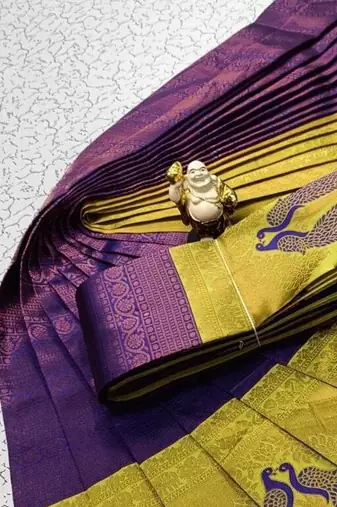 Royalblue Green color art silk blend sarees with blouse