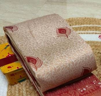 Cream Red color art silk blend sarees with blouse 4