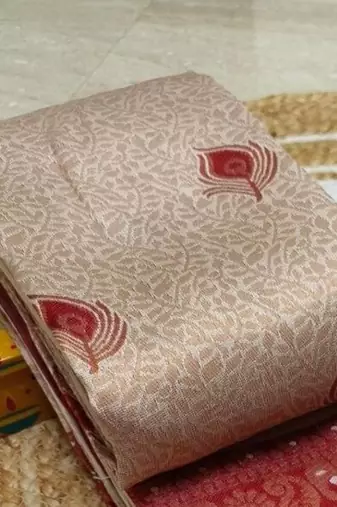 Cream Red color art silk blend sarees with blouse