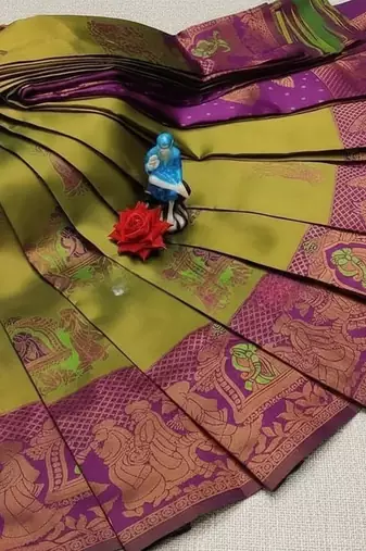Parot Green Rani color art silk blend sarees with blouse