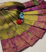 Parot Green Rani color art silk blend sarees with blouse