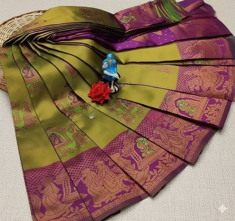 Parot Green Rani color art silk blend sarees with blouse