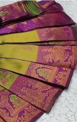 Parot Green Rani color art silk blend sarees with blouse 3